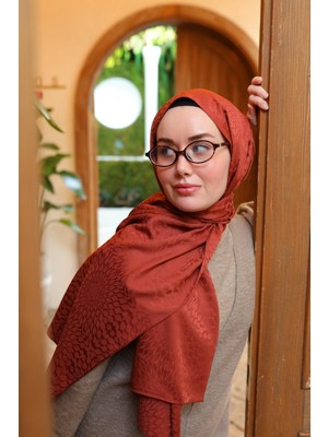 Silk Home Batik Desen Jakarlı Deluxe Şal - Kiremit