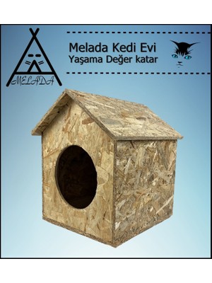 Melada Mobilya Kedi Evi Dış Ortam Uygun Ahşap Kedi Evi Osb 39x32x30 cm
