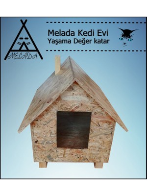 Melada Mobilya Kedi Evi Dış Ortam Uygun Ahşap Kedi Evi Osb 46x34x34 cm