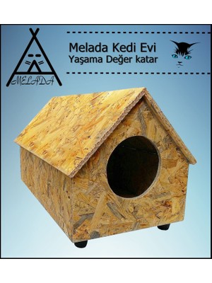 Melada Mobilya Kedi Evi Dış Ortam Uygun Ahşap Kedi Evi Osb 55x40x40 cm