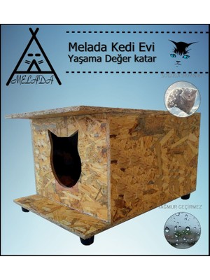 Melada Mobilya Kedi Evi Dış Ortam Uygun Ahşap Kedi Evi Osb 47x36x25 cm