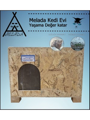 Melada Mobilya Kedi Evi Dış Ortam Uygun Ahşap Kedi Evi Osb 61x41x36 cm