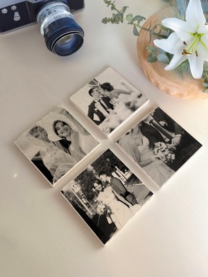 Kişiye Özel Fotoğraf Baskılı Taş Bardak Altlığı - 4 'lü Set