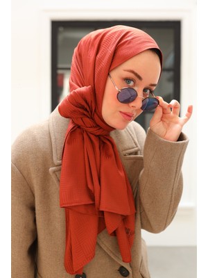 Silk Home Labirent Desen Jakarlı Deluxe Şal - Kiremit