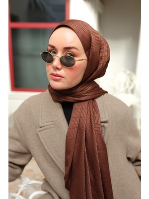 Silk Home Labirent Desen Jakarlı Deluxe Şal - Kahverengi