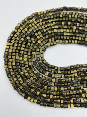 Hedef Bijuteri 6mm Küp Model Fimo,siyah Üzeri Gold Yaldız,sedefli, Simli Fimo Boncuk Dizisi, Polimer Kil 40CM Dizi
