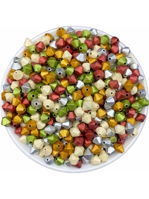 50GR 8mm Mat Metalik Karışık Renkli Piramit Boncuk , Takı Yapım Hobi Boncuğu ( 50GR,~275 Adet)
