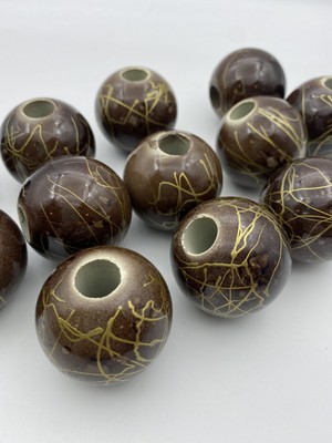 Hedef Bijuteri 2 Adet 40MM Büyük Gold Altın Sarısı Yaldızlı Kahverengi Plastik Büyük Boncuk,aksesuar Abajur Boncuğu