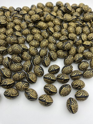 Siyah Üzeri Gold Antik Desenli 20X16MM Badem Boncuk, Takı Çanta Aksesuar Boncuğu (100GR ~40ADET)