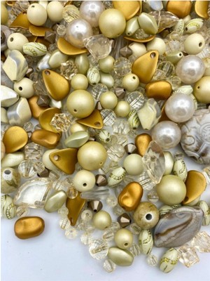 Hedef Bijuteri Bileklik,kolye,anahtarlık,takı Yapımı Için Krem Renk Tonlarında Karışık Plastik Boncuk (250 Gram)