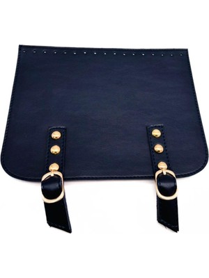 Angel Çanta Aksesuar 24X19 cm Çift Mıknatıslı  Suni Deri Kapak Lacivert Renk Light Gold Metalli
