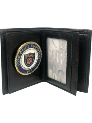 Deniz Kuvvetleri Cüzdan Yuvarlak Rozethakiki Deri