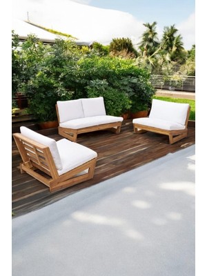 Zerka Concept Conforlove Bahçe Balkon Masif Kestane Ahşap 1 Adet İkili 2 Adet Tekli Koltuk