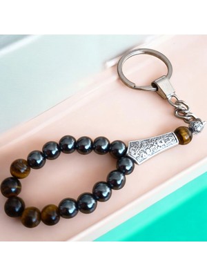 Kaplan Gözü Taşı Tesbih Anahtarlık - Hematit  Taşı - Doğal Taş Anahtarlık - Tesbih Anahtarlık Sertifikalı Doğal Taş Tesbih