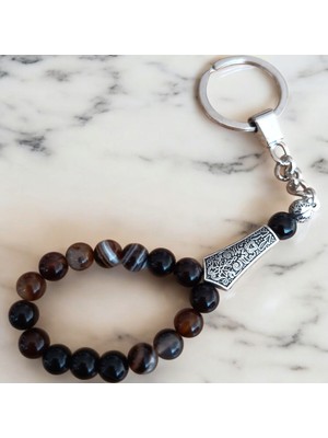 Mga Doğaltaş Akik Taşı Tesbih Anahtarlık -  Doğal Taş Anahtarlık - Tesbih Anahtarlık Sertifikalı Doğal Taş Tesbih