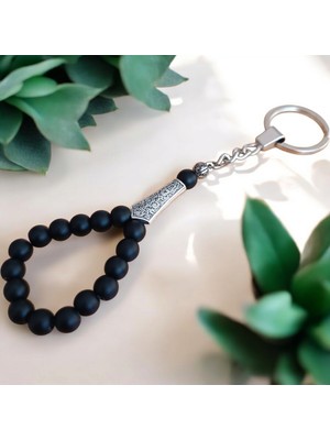 Mga Doğaltaş Mat Oniks Taşı Tesbih Anahtarlık - Doğal Taş Anahtarlık - Tesbih Anahtarlık Sertifikalı Doğal Taş Tesbih