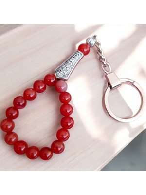 Mga Doğaltaş Kırmızı Akik Taşı Tesbih Anahtarlık - Doğal Taş Anahtarlık - Tesbih Anahtarlık Sertifikalı Doğal Taş Tesbih