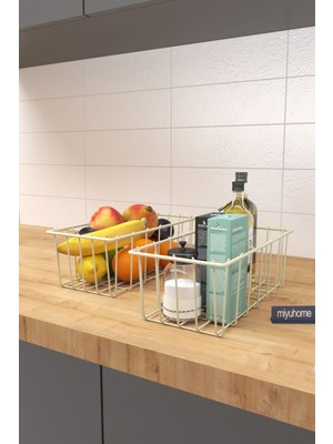 Moniev 2'li Dikdörtgen Lüks Sepet Mutfak Düzenleyici Banyo Organizer Tel Sepet Metal Organizer Meyve Sepeti