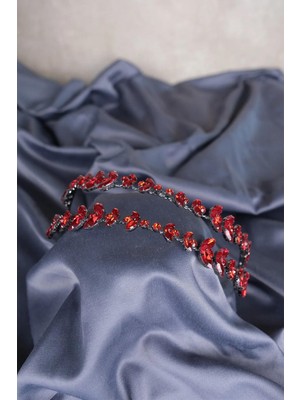 Hayalperest Boncuk Kırmızı Alfa Mekik Cam Kristal Taşlı Gelin Kına Tacı