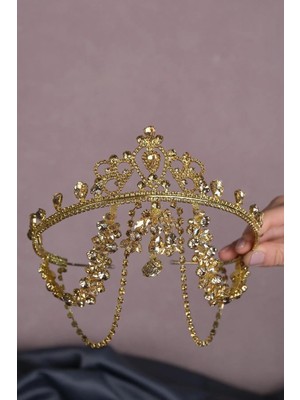 Hayalperest Boncuk Bal Rengi Hürrem Saçaklı Alınlık Gelin Kına Tacı
