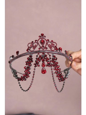 Hayalperest Boncuk Bordo Hürrem Saçaklı Alınlık Gelin Kına Tacı