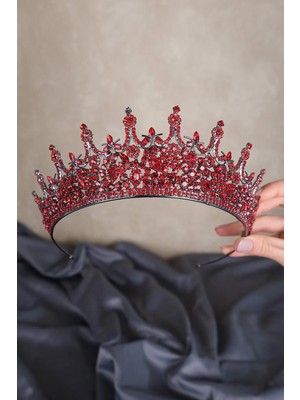 Hayalperest Boncuk Kırmızı Zemin Leonis Prenses Model Gelin Kına Tacı