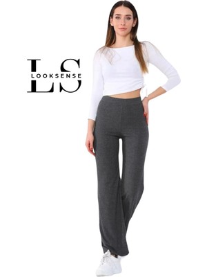 Looksense Kadın Kaşkorse Yüksek Bel Bol Paça Fitilli Tayt 01034