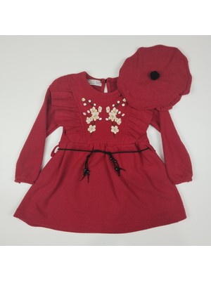 Şapkalı ve Nakışlı Kız Çocuk Kaşe Elbise