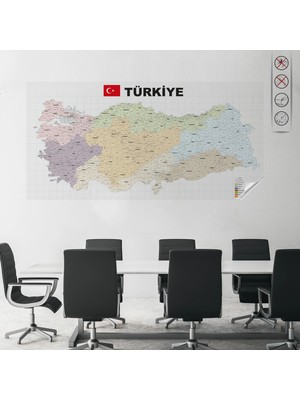 Zero Land Statik Kağıt Türkiye Il-Ilçe Haritası  70  cm   x  150  cm  11