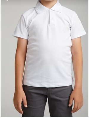 Mihman Butik Unısex Çocuk Beyaz Polo Yaka Kısa Kol Okul Lakost T-Shırt
