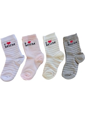 Butik Kız Çocuk 4 Adet I Love Mum Yazılı Soket Çorap 0 -1,1-2,3-4 Yaş