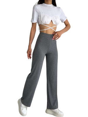 Looksense Kadın Kaşkorse Yüksek Bel Bol Paça Fitilli Tayt 01034