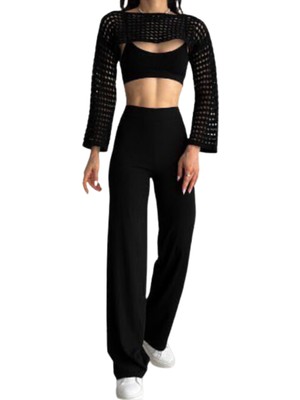 Looksense Kadın Kaşkorse Yüksek Bel Bol Paça Fitilli Tayt 01034