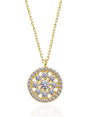 HS Demirci 925 Ayar Gümüş Gold Çiçek Kadın Kolye