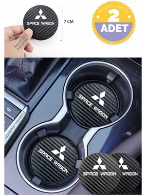 Kocamın Tasarımı Mitsubishi Space Wagon Yazılı Siyah Karbon Araç Bardak Altlığı Mitsubishi Logolu Space Wagon Için Şık ve Spor 7 cm Tasarım 2 Adet