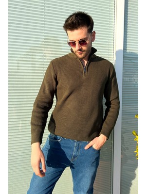 Erkek Yaka Fermuarlı Triko Kazak 220