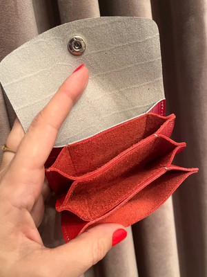 Pinkylola Design - Rich Model Kırmızı Rugan Kroko ve Mat Kırmızı Renk Hakiki Deri Çoklu Kartlık Cüzdan Bereket