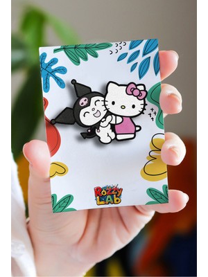 Rozzy Lab Hello Kitty And Kuromi Pin - Rozet - Ahşap - Broş - Yaka Çanta Aksesuar