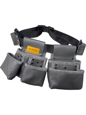 İKİZ DERİ Çok Amaçlı Bel Tipi Gri Deri Alet Önlüğü Palaska Kemer