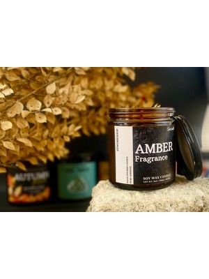 Stworkshop Amber Fragrance: Dekoratif  Amber Kokulu Ahşap Fitilli Doğal Vegan Soya Wa x  Mum. 390GR.