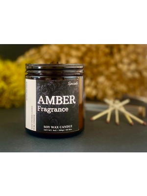 Stworkshop Amber Fragrance: Dekoratif  Amber Kokulu Ahşap Fitilli Doğal Vegan Soya Wa x  Mum. 390GR.