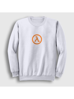 Presmono Unisex Beyaz Half Life Logo Oyun Sweatshirt