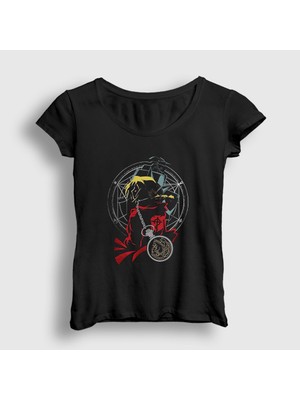 Presmono Kadın Siyah Edward Elric Full Metal Alchemist Anime T-Shirt