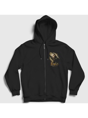 Presmono Unisex Siyah Legolas Yüzüklerin Efendisi The Lord Of The Rings Fermuarlı Kapüşonlu Sweatshirt