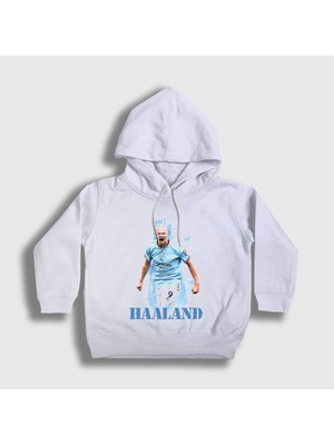 Presmono Unisex Çocuk Beyaz Erling Haaland Spor Futbol Kapüşonlu Sweatshirt