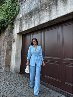 Kadın Kuşak Detaylı Ceket Pantolon Takım Elbise