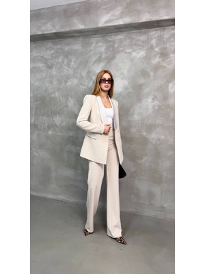 Kadın Saten Detaylı Mostralı Takım Elbise