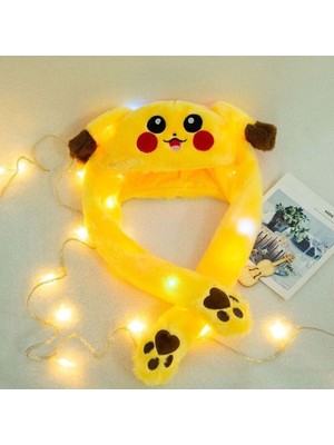 Güler Hediyelik Pikaçu Kulakları Hareket Eden Işıklı Pokemon Peluş Pikachu Şapka