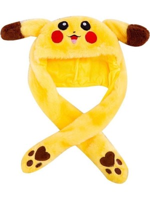 Güler Hediyelik Pikaçu Kulakları Hareket Eden Işıklı Pokemon Peluş Pikachu Şapka