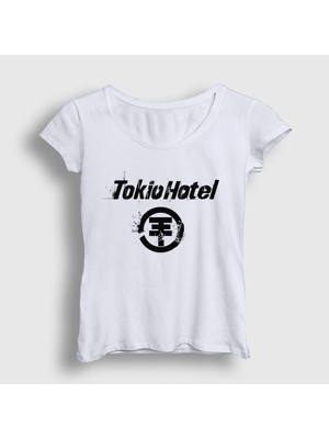Presmono Kadın Beyaz Logo Tokio Hotel T-Shirt